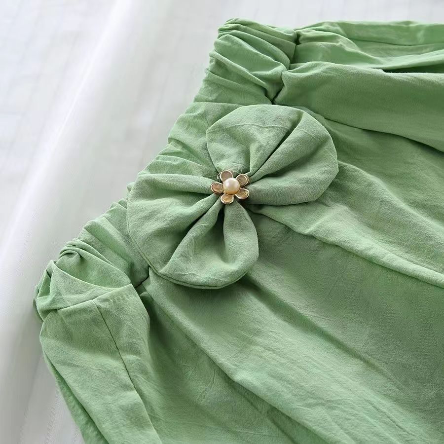 D-baby summer new girls Lapel Floral Ruffle Sleeve Top +Bow solid color shorts two-piece baby sweet suit