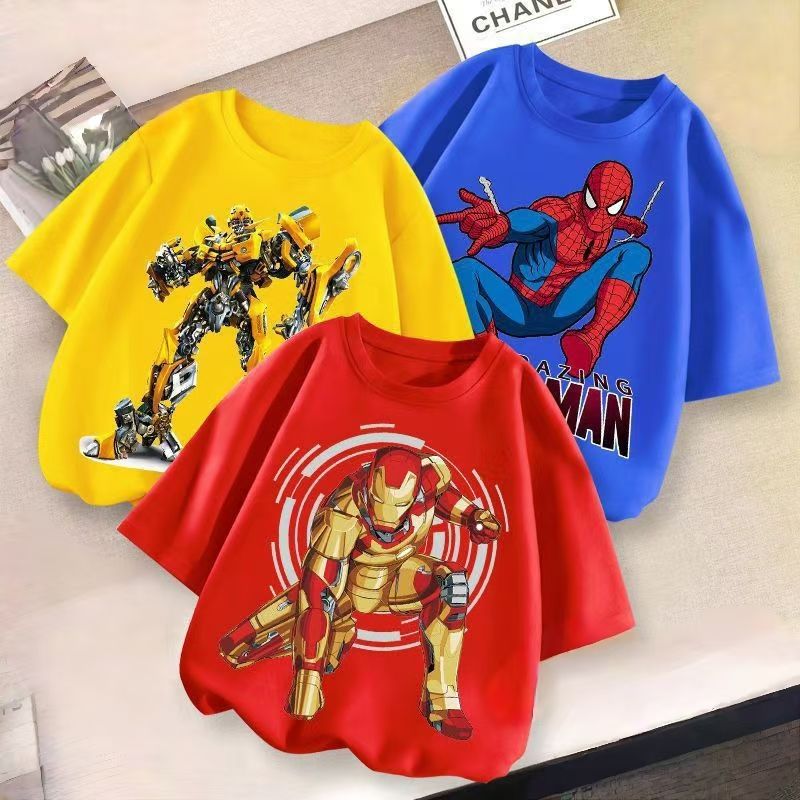 D-baby 3-Piece T-shirt short sleeve Captain America/Spider-Man/Bumblebee Prints children's summer half sleeve top