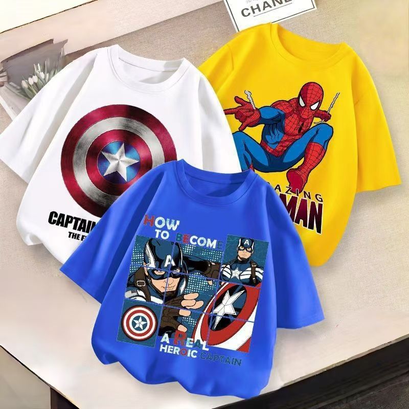 D-baby 3-Piece T-shirt short sleeve Captain America/Spider-Man/Bumblebee Prints children's summer half sleeve top