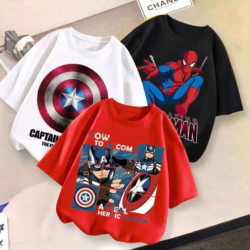 D-baby 3-Piece T-shirt short sleeve Captain America/Spider-Man/Bumblebee Prints children's summer half sleeve top