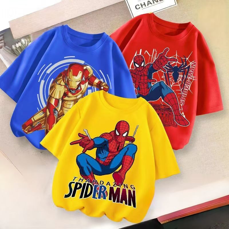 D-baby 3-Piece T-shirt short sleeve Captain America/Spider-Man/Bumblebee Prints children's summer half sleeve top