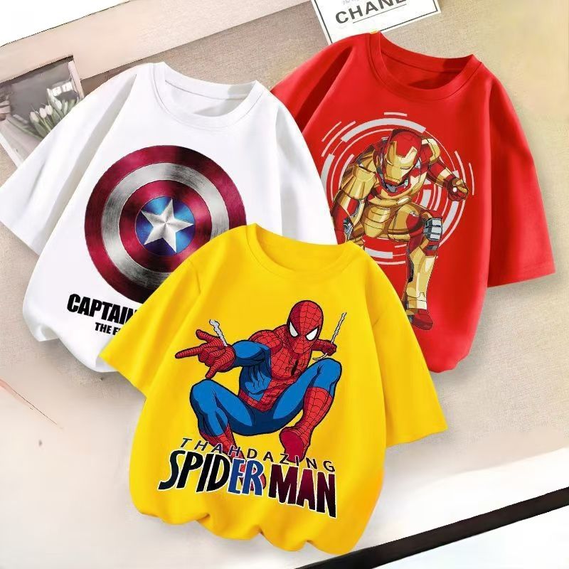 D-baby 3-Piece T-shirt short sleeve Captain America/Spider-Man/Bumblebee Prints children's summer half sleeve top