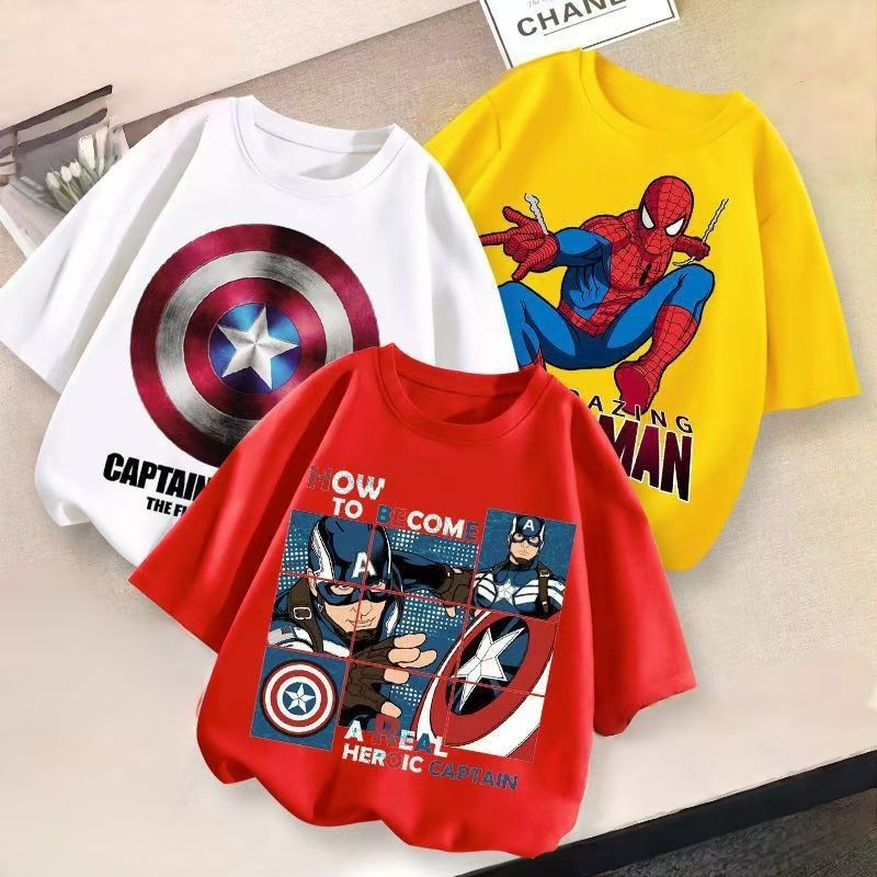 D-baby 3-Piece T-shirt short sleeve Captain America/Spider-Man/Bumblebee Prints children's summer half sleeve top