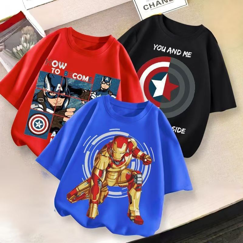 D-baby 3-Piece T-shirt short sleeve Captain America/Spider-Man/Bumblebee Prints children's summer half sleeve top
