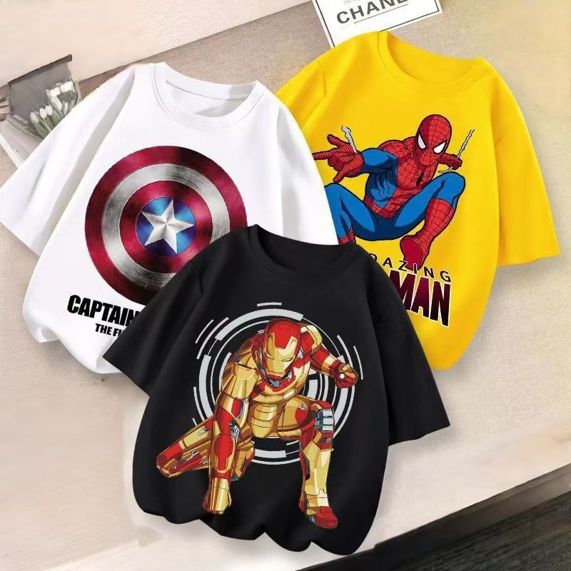 D-baby 3-Piece T-shirt short sleeve Captain America/Spider-Man/Bumblebee Prints children's summer half sleeve top