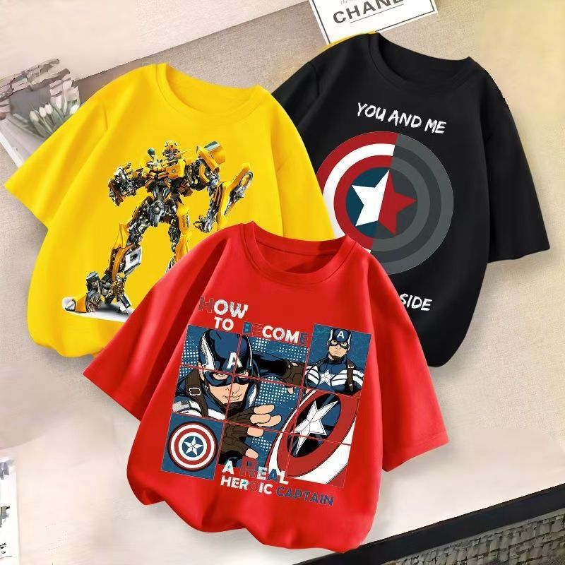 D-baby 3-Piece T-shirt short sleeve Captain America/Spider-Man/Bumblebee Prints children's summer half sleeve top