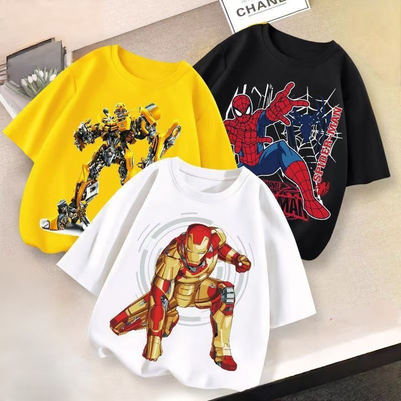D-baby 3-Piece T-shirt short sleeve Captain America/Spider-Man/Bumblebee Prints children's summer half sleeve top