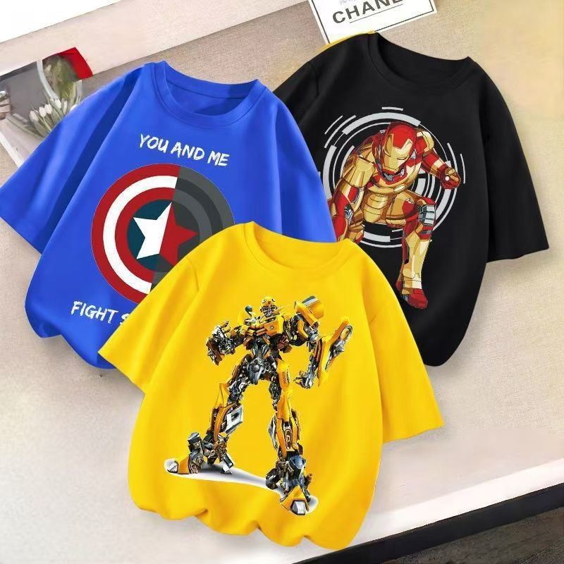 D-baby 3-Piece T-shirt short sleeve Captain America/Spider-Man/Bumblebee Prints children's summer half sleeve top