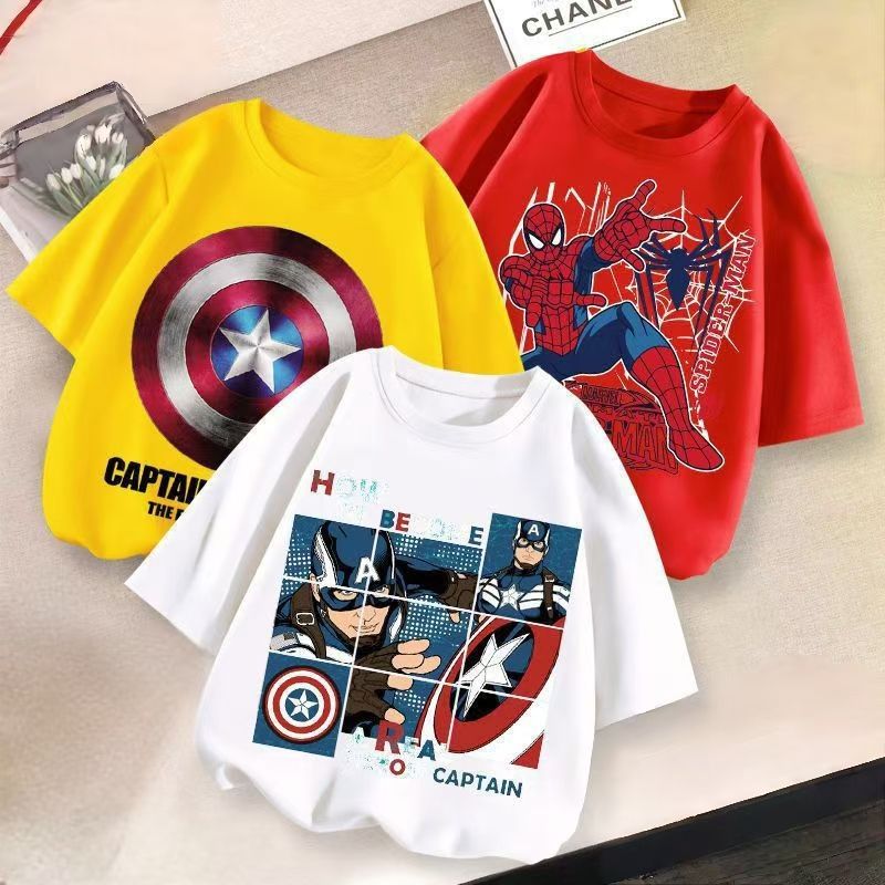 D-baby 3-Piece T-shirt short sleeve Captain America/Spider-Man/Bumblebee Prints children's summer half sleeve top