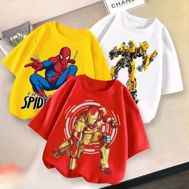 D-baby 3-Piece T-shirt short sleeve Captain America/Spider-Man/Bumblebee Prints children's summer half sleeve top