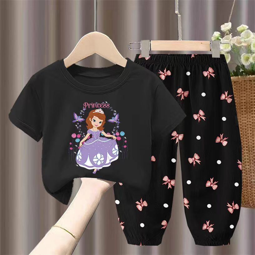 D-baby 2Pcs 1-7Y Girls Clothes Sofia Printing Top And trousers Kids Summer Wear Kids Suits