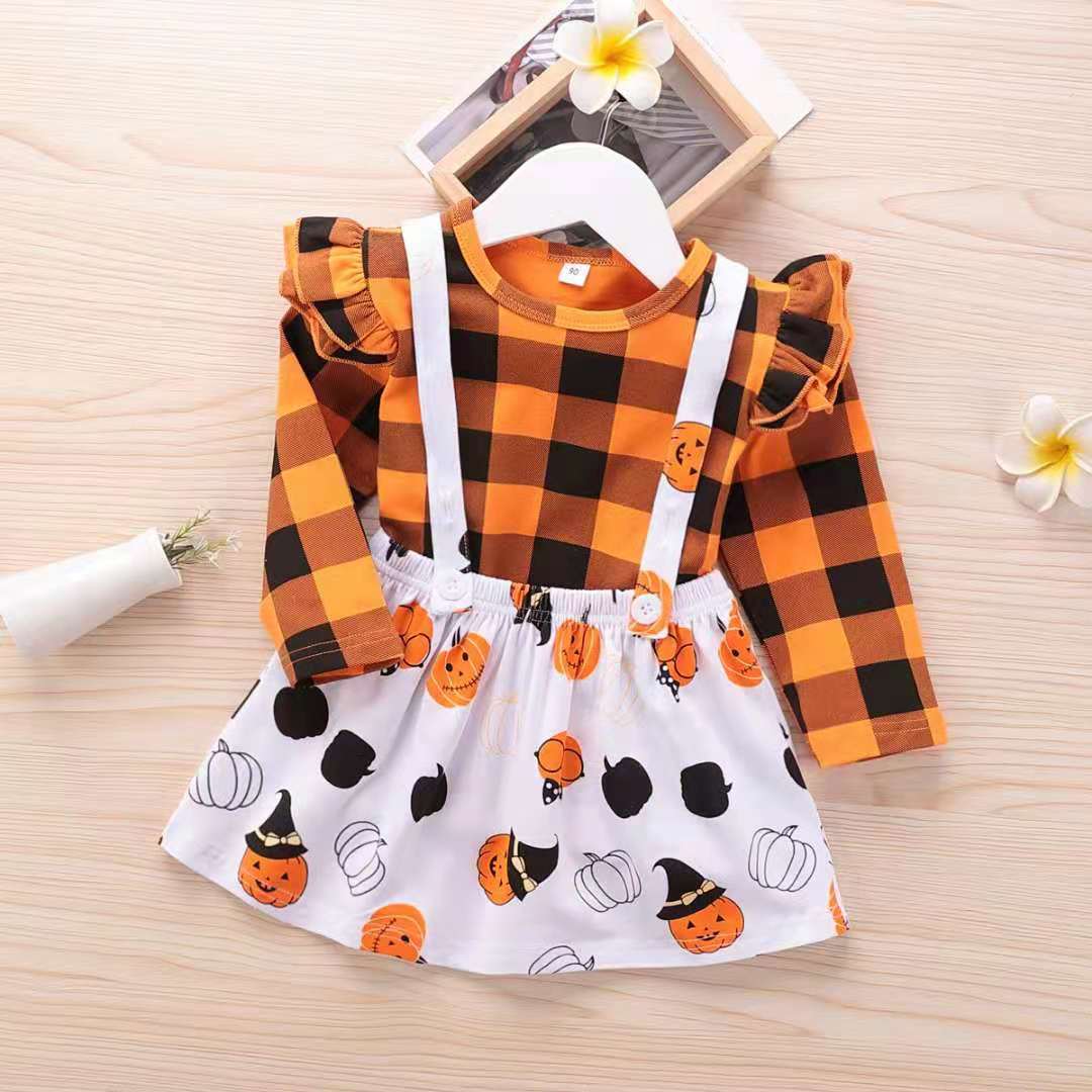 D-baby kids Girls Suit, Top + Skirt Flower Printing Suit, Fashion Hot Suit