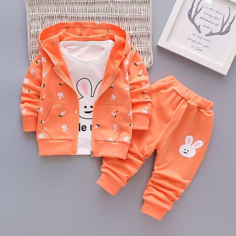 D-baby Autumn Kids Coat Jacket+T Shirt+Pants 3 Pcs Children Sport Suits Girls Clothes Set