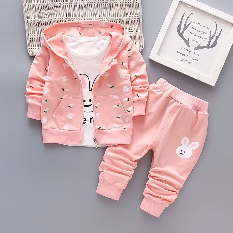 D-baby Autumn Kids Coat Jacket+T Shirt+Pants 3 Pcs Children Sport Suits Girls Clothes Set