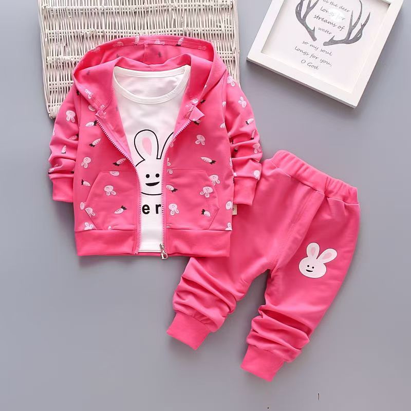 D-baby Autumn Kids Coat Jacket+T Shirt+Pants 3 Pcs Children Sport Suits Girls Clothes Set