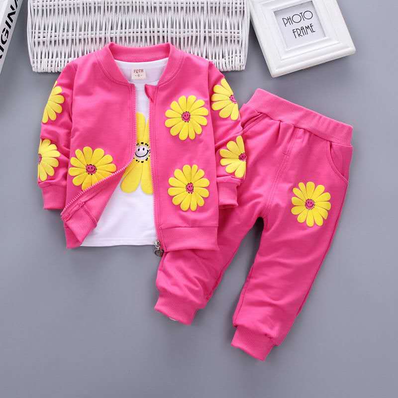 D-baby Autumn Kids Coat Jacket+T Shirt+Pants 3 Pcs Children Sport Suits Girls Clothes Set