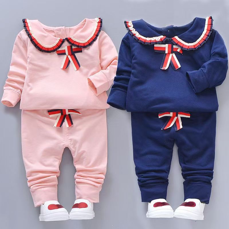 D-baby 0-4y Autumn Kids Hoodied Jacket+Pants 2 Pcs Children Sport Suits Girls Clothes Set