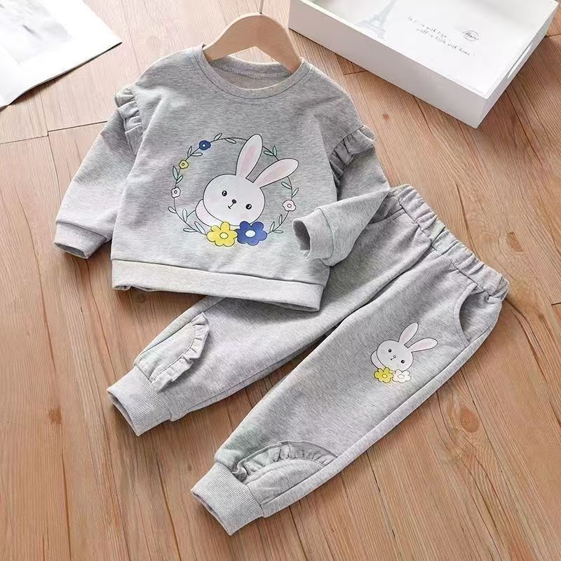 D-baby Autumn Fashion Baby Girl Clothing Set Cute Suit 2PCS Kids Flowers Butterfly Print Top + Pants