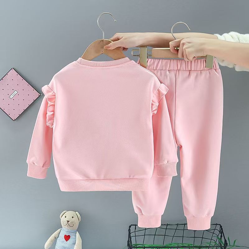 D-baby Autumn Fashion Baby Girl Clothing Set Cute Suit 2PCS Kids Flowers Butterfly Print Top + Pants