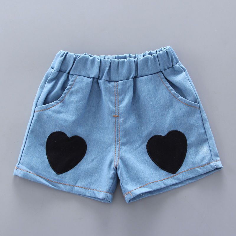 D-baby summer new girls short sleeve Ruffled top+Love printing shorts  two-piece baby sweet suit