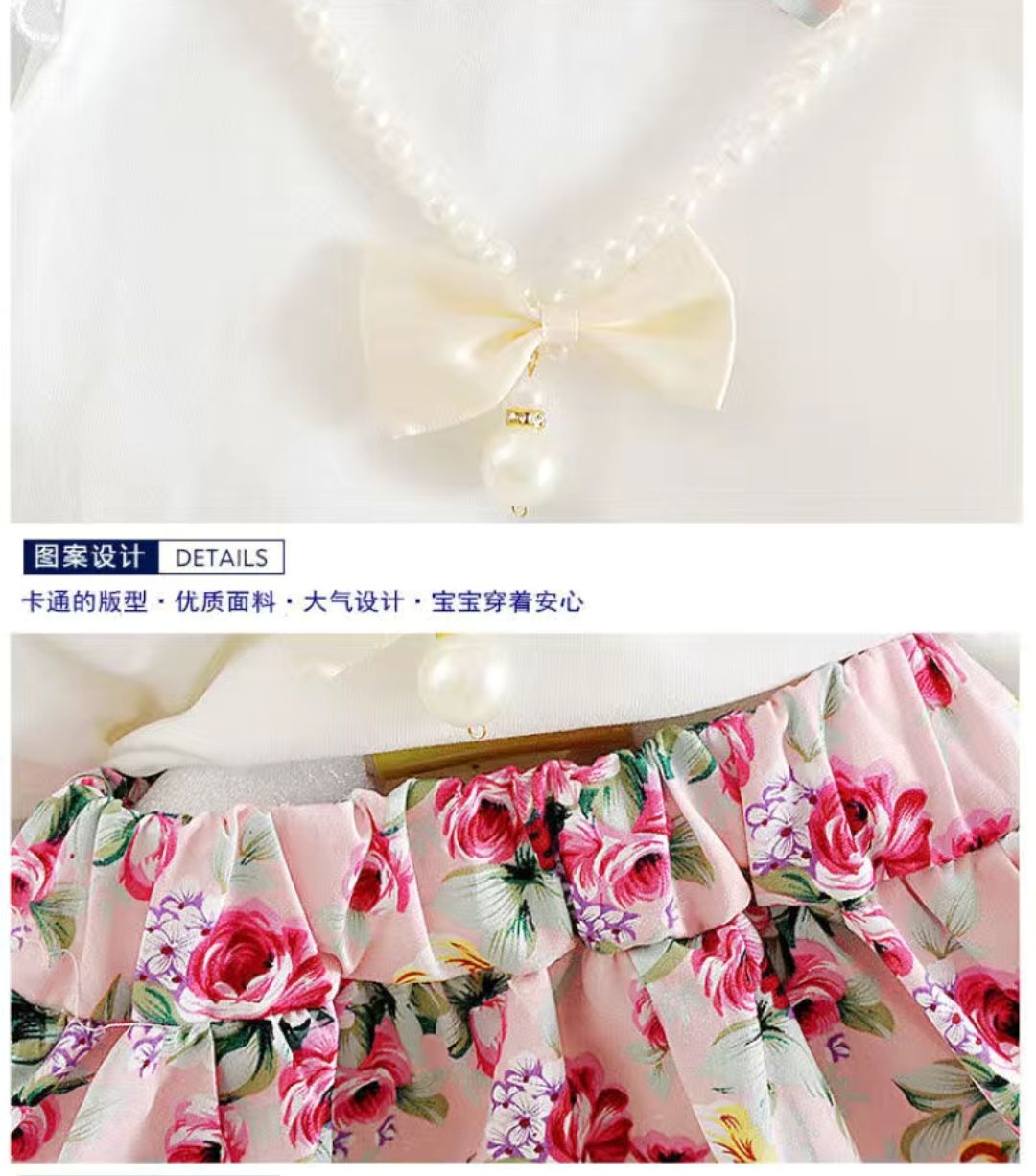 D-baby 0-4y summer new girls short sleeve Ruffled top+Flower print skirt two-piece baby sweet suit