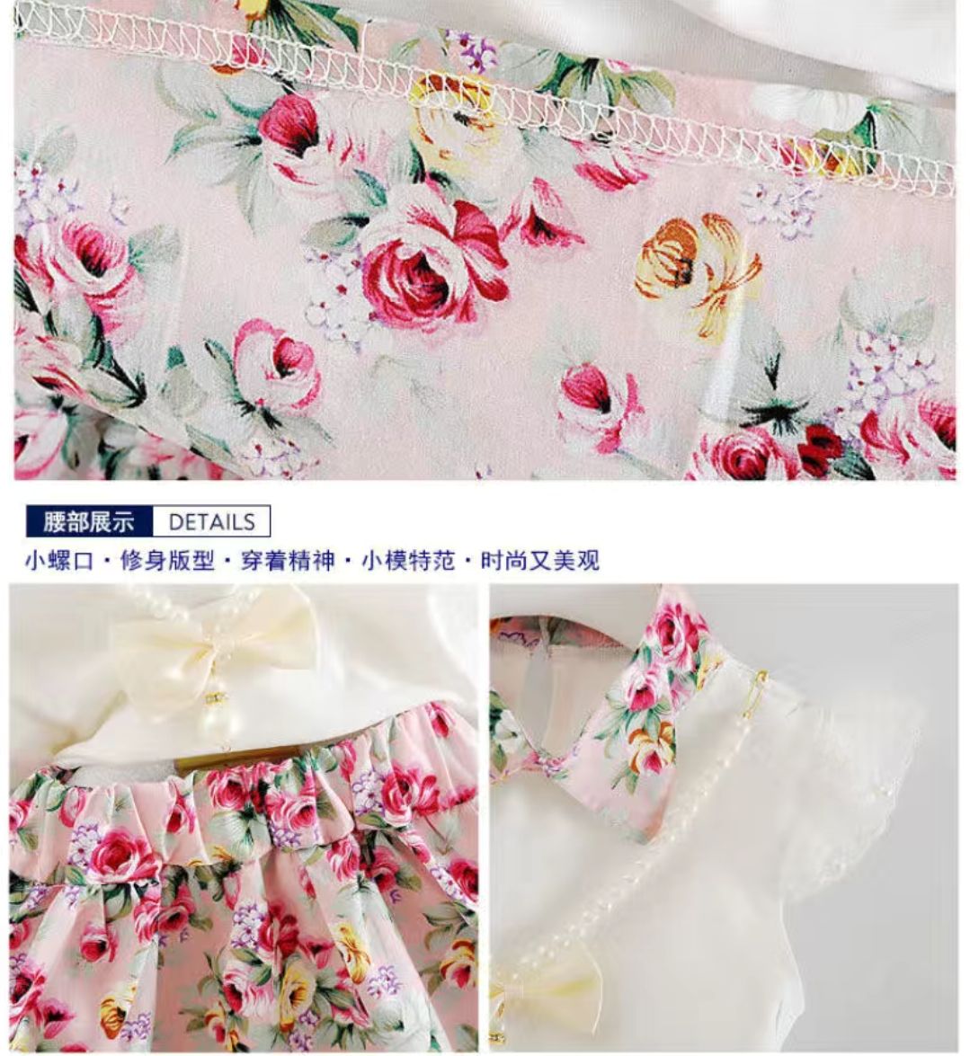 D-baby 0-4y summer new girls short sleeve Ruffled top+Flower print skirt two-piece baby sweet suit