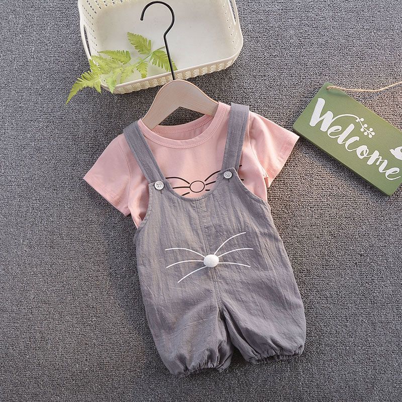 D-baby 2PCS Baby Clothes Baby Girls 0-4years old Lollipop Bow Tie Top +shorts suit