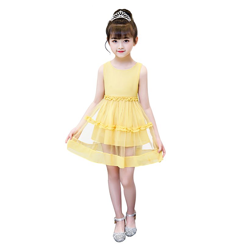 D-baby 1-10y Flower Girls Dress Sleeveless Tutu Princess Wedding Dress Formal Children Party Dress