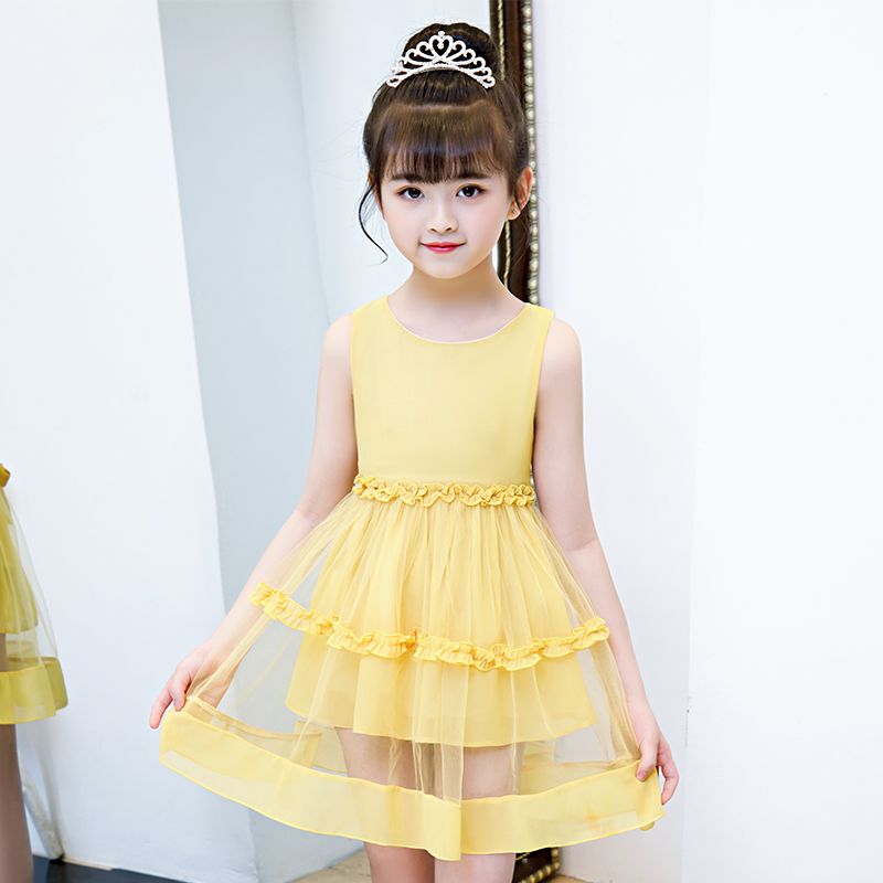 D-baby 1-10y Flower Girls Dress Sleeveless Tutu Princess Wedding Dress Formal Children Party Dress