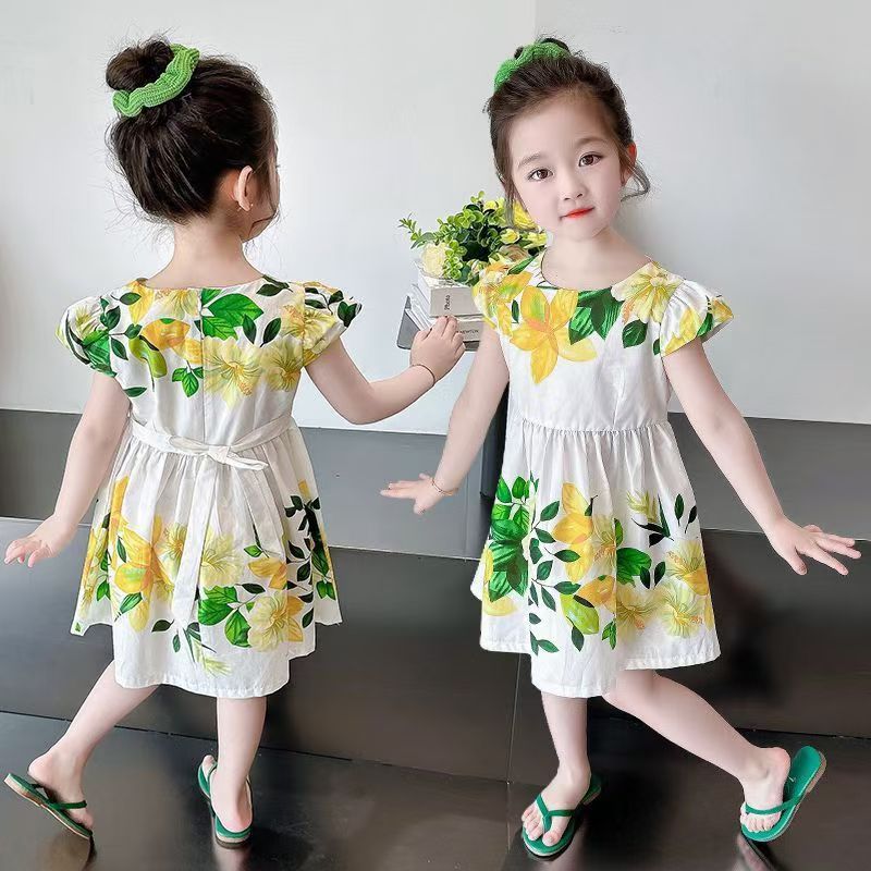 D-baby Girls Summer New Print Sleeveless Suspender Dress Girls Bohemian Style Backless Dresses