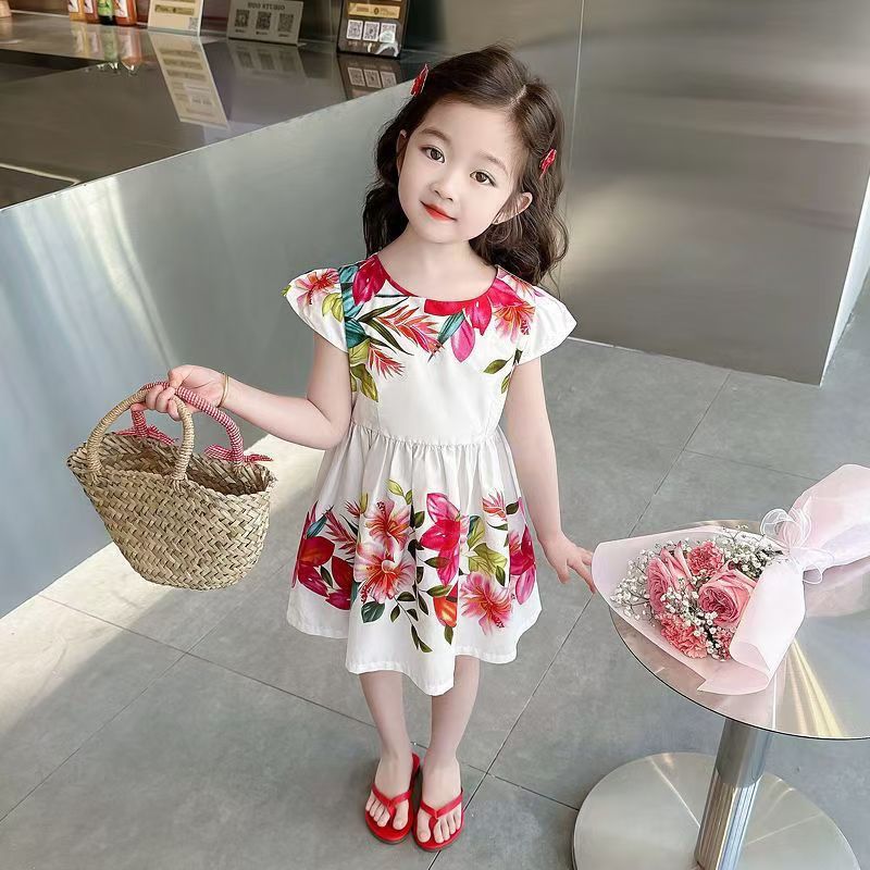 D-baby Girls Summer New Print Sleeveless Suspender Dress Girls Bohemian Style Backless Dresses