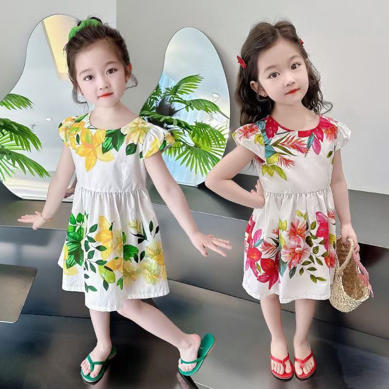 D-baby Girls Summer New Print Sleeveless Suspender Dress Girls Bohemian Style Backless Dresses