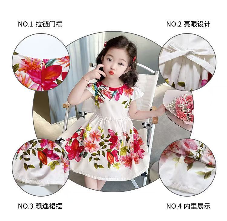 D-baby Girls Summer New Print Sleeveless Suspender Dress Girls Bohemian Style Backless Dresses