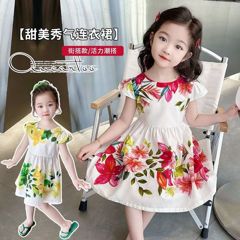 D-baby Girls Summer New Print Sleeveless Suspender Dress Girls Bohemian Style Backless Dresses