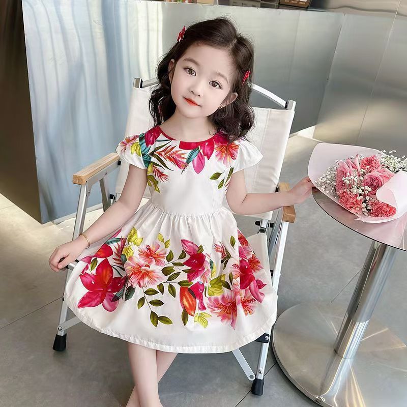 D-baby Girls Summer New Print Sleeveless Suspender Dress Girls Bohemian Style Backless Dresses