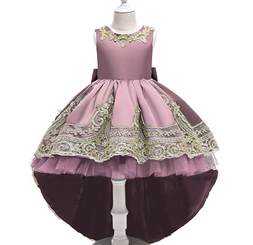 D-baby girl princess dress noble flower lace children's birthday party stage dress baby wedding dress formal dress