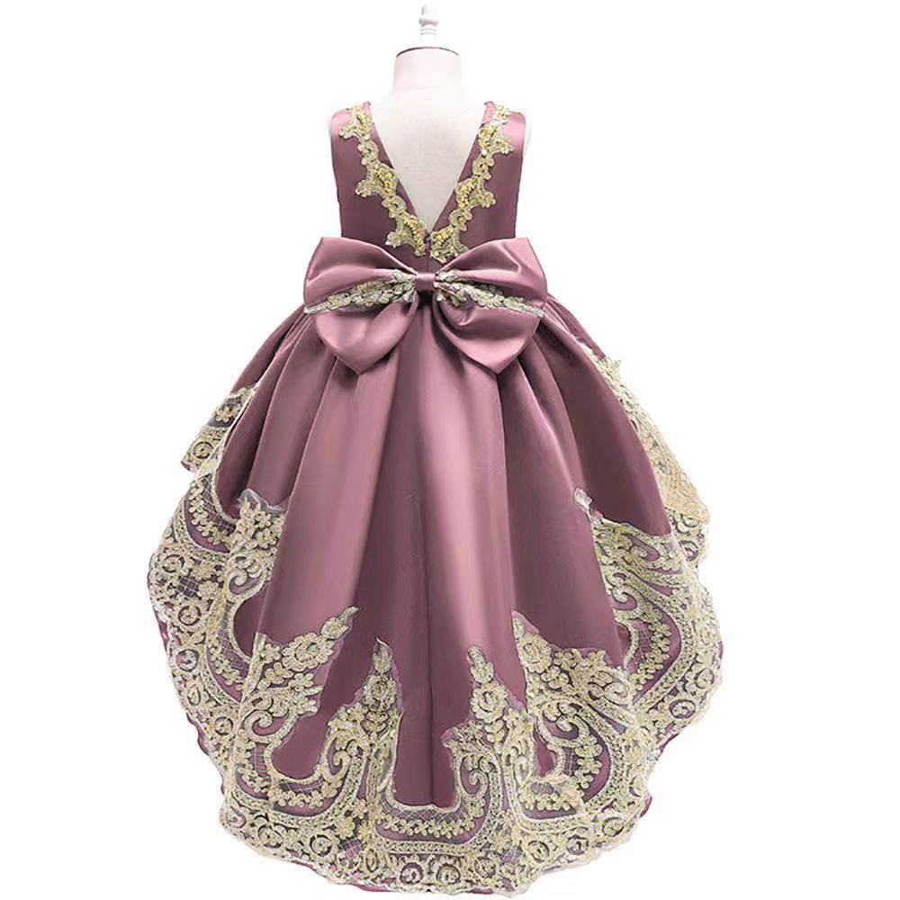 D-baby girl princess dress noble flower lace children's birthday party stage dress baby wedding dress formal dress