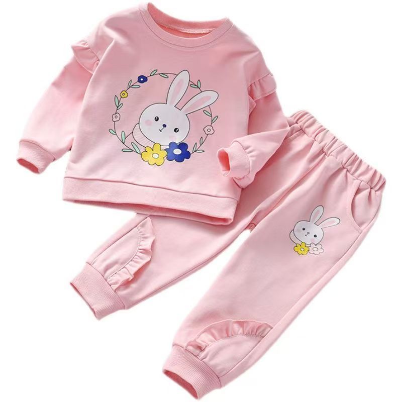 D-baby Autumn Fashion Baby Girl Clothing Set Cute Suit 2PCS Kids Flowers Butterfly Print Top + Pants