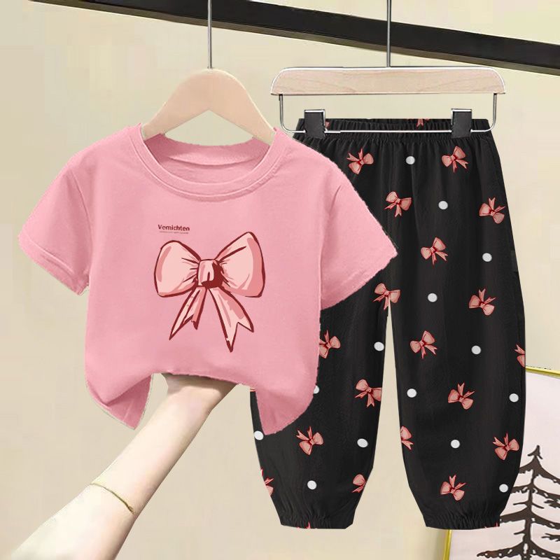 D-baby 2Pcs 1-7Y Girls Clothes Sofia Printing Top And trousers Kids Summer Wear Kids Suits