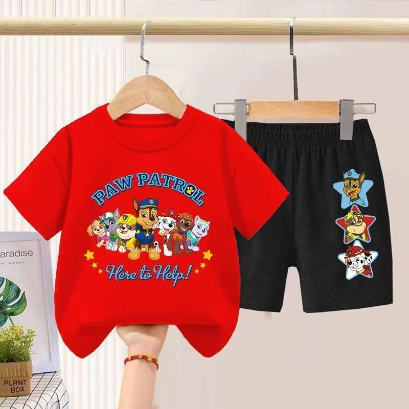 D-baby 2Pcs 7.5-42.5kg Boys Girls Cotton Clothes Paw Patrol Printing Top And Short Kids Summer Wear Kids Suits
