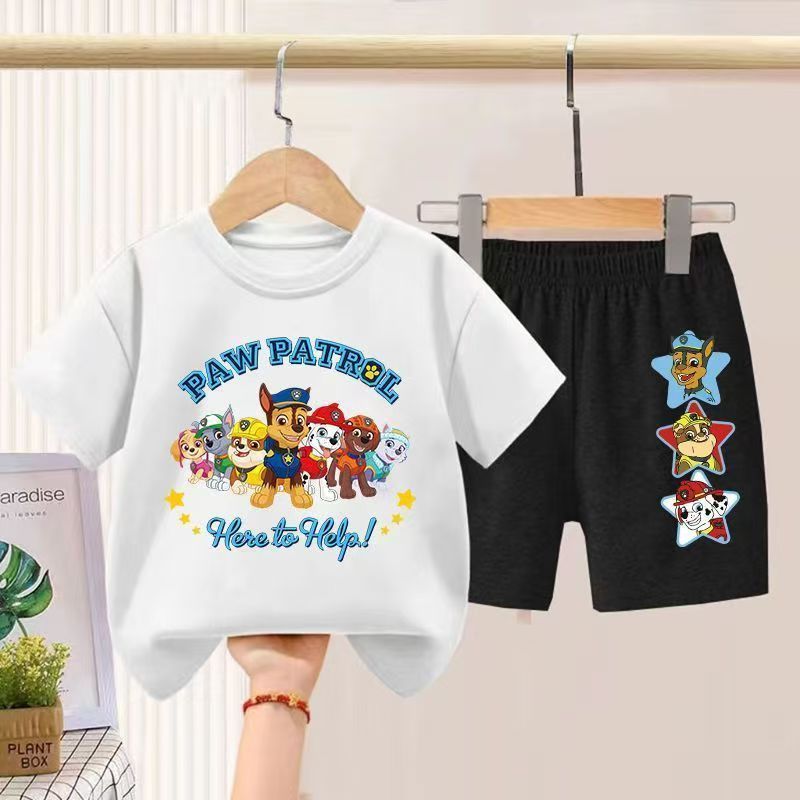 D-baby 2Pcs 7.5-42.5kg Boys Girls Cotton Clothes Paw Patrol Printing Top And Short Kids Summer Wear Kids Suits