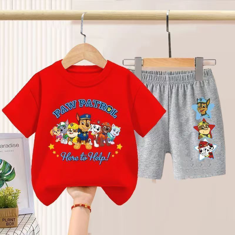 D-baby 2Pcs 7.5-42.5kg Boys Girls Cotton Clothes Paw Patrol Printing Top And Short Kids Summer Wear Kids Suits