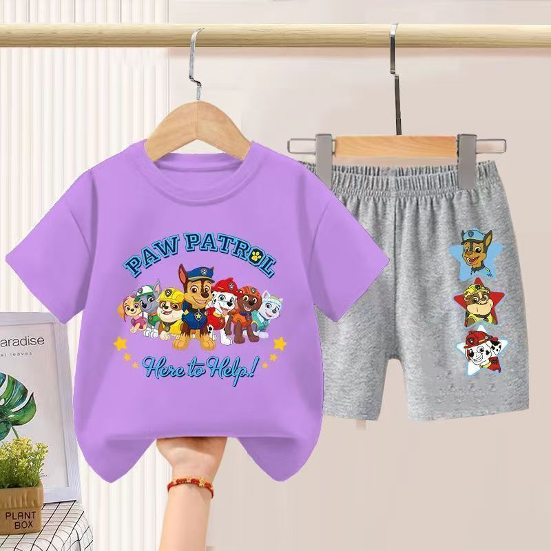 D-baby 2Pcs 7.5-42.5kg Boys Girls Cotton Clothes Paw Patrol Printing Top And Short Kids Summer Wear Kids Suits
