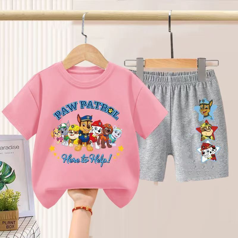 D-baby 2Pcs 7.5-42.5kg Boys Girls Cotton Clothes Paw Patrol Printing Top And Short Kids Summer Wear Kids Suits