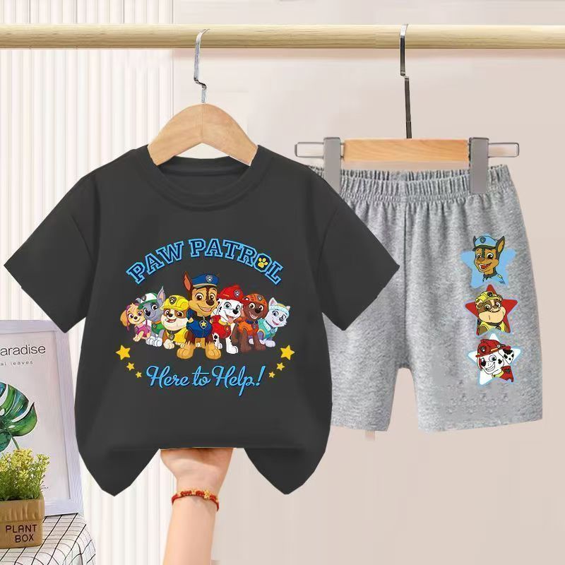 D-baby 2Pcs 7.5-42.5kg Boys Girls Cotton Clothes Paw Patrol Printing Top And Short Kids Summer Wear Kids Suits