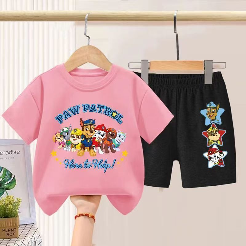 D-baby 2Pcs 7.5-42.5kg Boys Girls Cotton Clothes Paw Patrol Printing Top And Short Kids Summer Wear Kids Suits