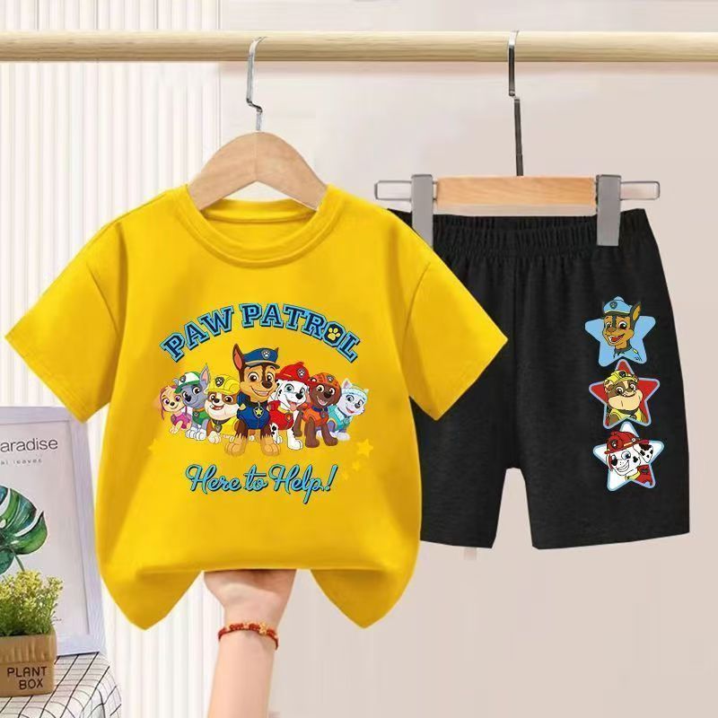 D-baby 2Pcs 7.5-42.5kg Boys Girls Cotton Clothes Paw Patrol Printing Top And Short Kids Summer Wear Kids Suits