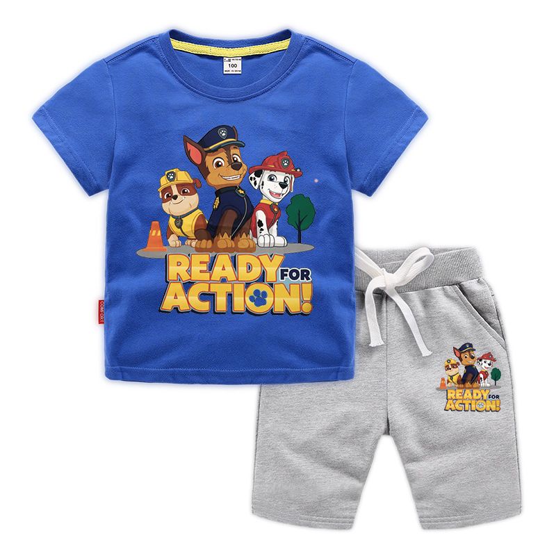 D-baby 2 Pcs 0-12y Boys Clothes Set Cartoon T-shirt and Shorts Cotton Kids Summer Wear