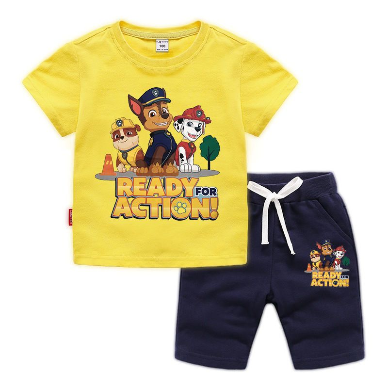 D-baby 2 Pcs 0-12y Boys Clothes Set Cartoon T-shirt and Shorts Cotton Kids Summer Wear