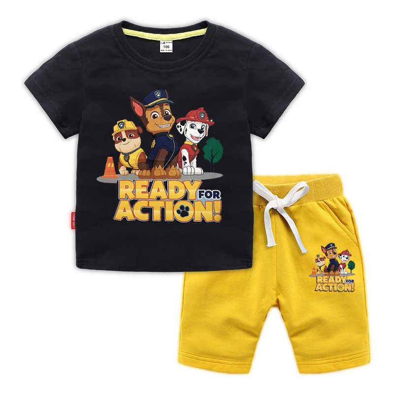 D-baby 2 Pcs 0-12y Boys Clothes Set Cartoon T-shirt and Shorts Cotton Kids Summer Wear